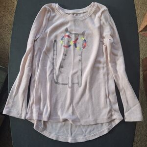 Kids Long Sleeve Cat Print Shirt - Pink